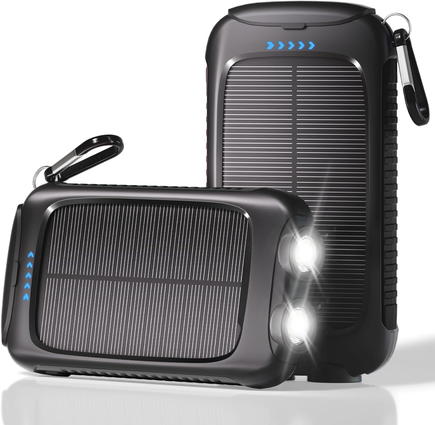 Portable Charger Solar Power Bank 8000mAh with USB-A and USB-C 5V/3A Output Port Black Battery Pack Compatible with iPhone, Samsung, Waterproof Emergency LED Flashlights Perfect for Camping, Hiking
